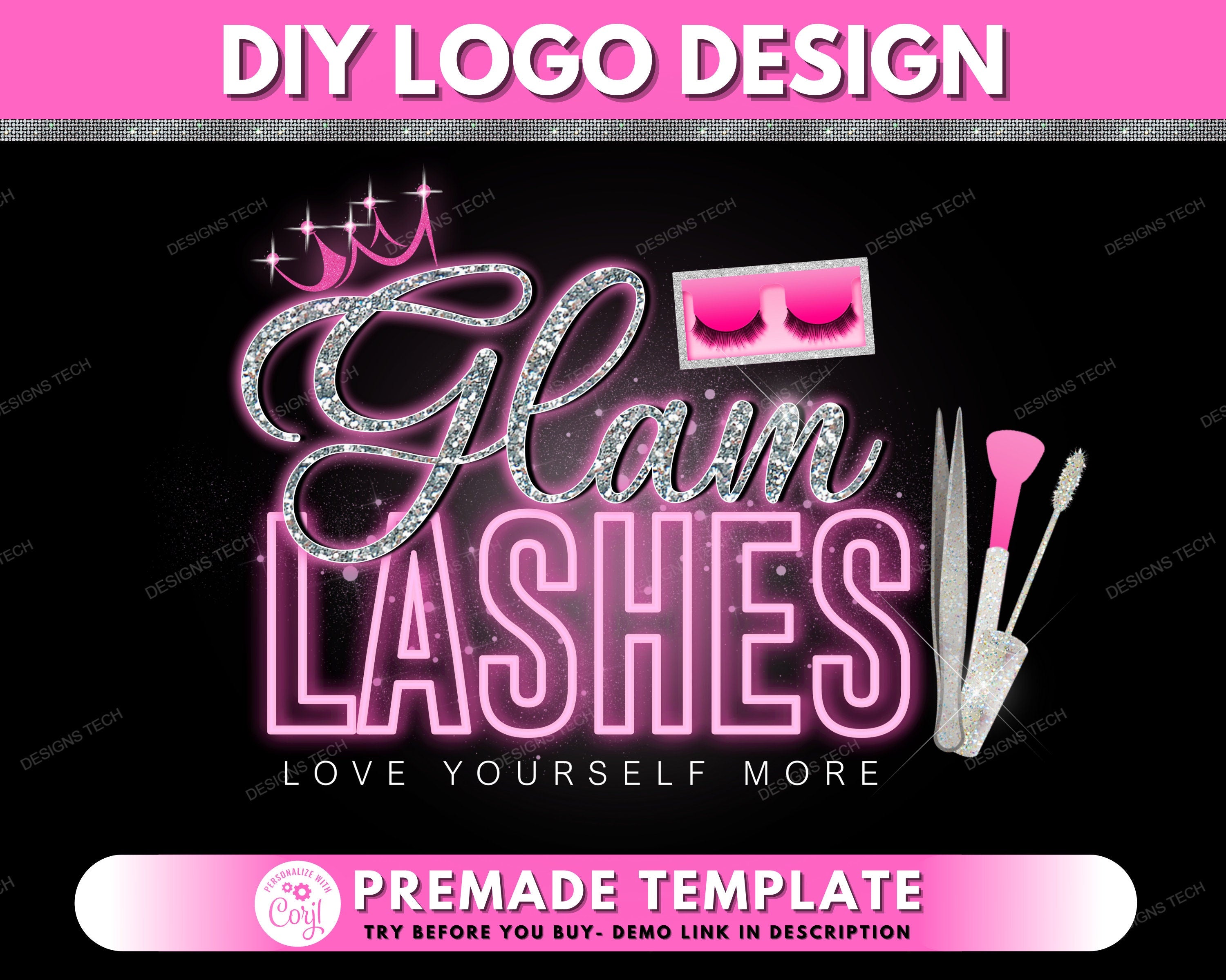 Lash Logo, DIY Logo Design Template, Eyelash Logo, Pink Neon Logo, Las –  Preplates, image size:3000x2400