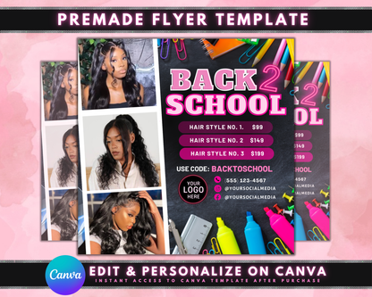Back To School Flyer, DIY Flyer Template Design, Back To School Sale Flyer, Hair Flyer, Wig Flyer, Social Media Flyer, Premade Flyer - Preplates
