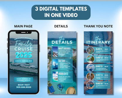 Animated Family Cruise Invitation, DIY Template Design, Cruise Ship Vacation Schedule Invite, Premade Caribbean Mediterranean Cruise Evite