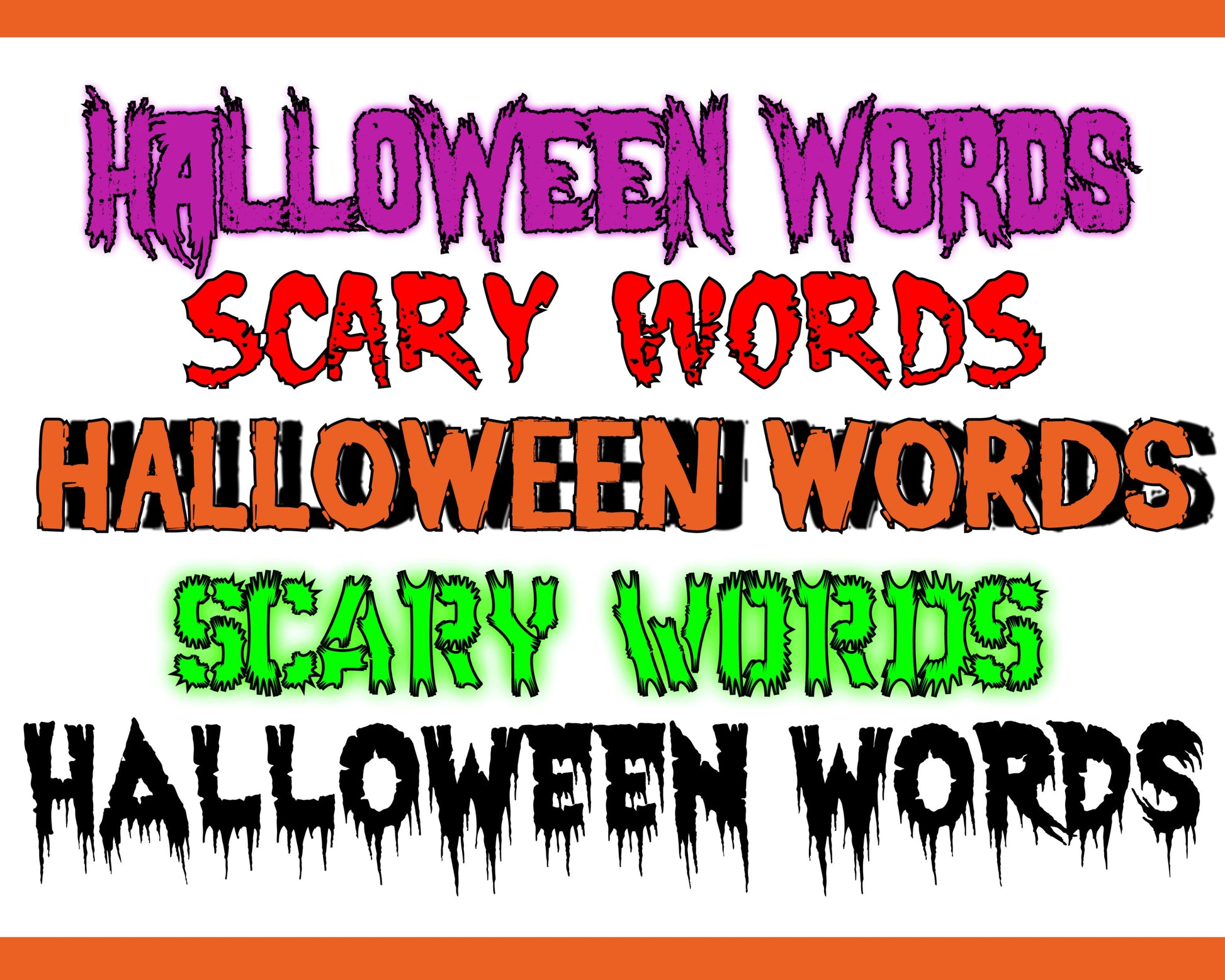 CREATE YOUR OWN Halloween Words, Scary Words, Halloween Font Writing, Horror Letters, Scary Lettering Text Design, Dripping Trick or Treat