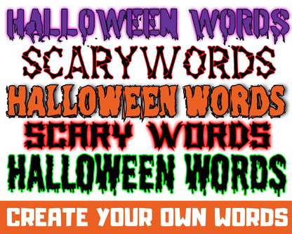CREATE YOUR OWN Halloween Words, Scary Words, Halloween Font Writing, Horror Letters, Scary Lettering Text Design, Dripping Trick or Treat