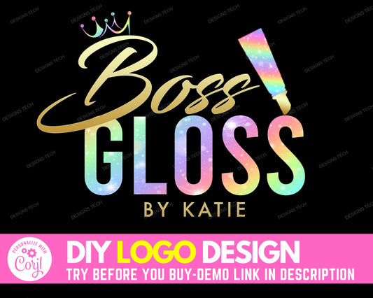 DIY Beauty Logo, Edit Yourself Lipgloss Logo, Glam Lip Gloss Logo Design, Lips Artist Logo, Makeup Cosmetics Business Branding Logo Template