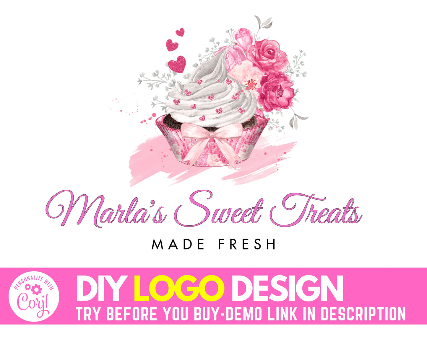 diy bakery logo, edit yourself baking logo design, cupcake logo, cake logo, sweets dessert shop logo, chef baker premade diy logo template