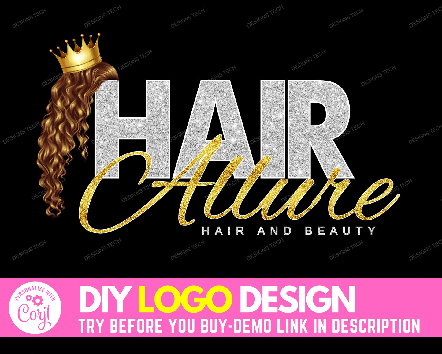 diy hair logo, edit yourself beauty logo design, hairstylist logo, extensions logo, hair bundles logo, hair salon log premade logo template