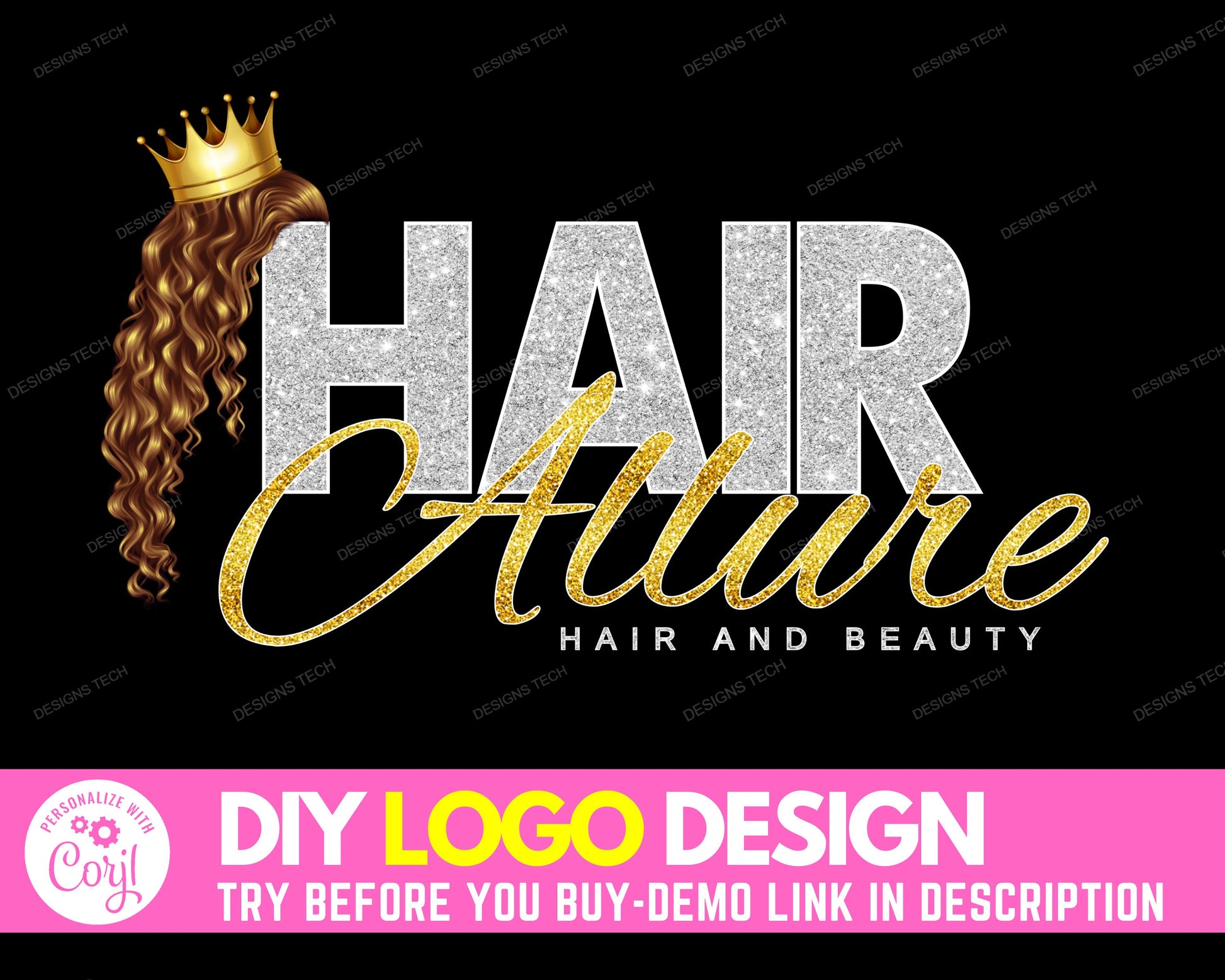 DIY Hair Logo, Edit Yourself Beauty Logo Design, Hairstylist Logo, Extensions Logo, Hair Bundles Logo, Hair Salon Log Premade Logo Template