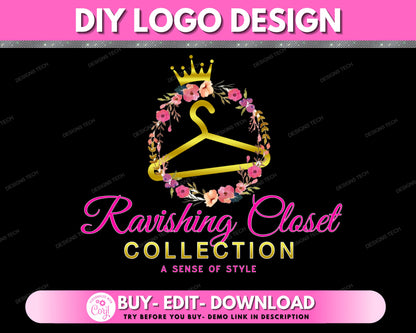 DIY Boutique Logo, Beauty Logo Design, Floral Logo, Clothing Shop Logo, Clothes Store Logo, Hanger Logo, Fashion Business Logo Template