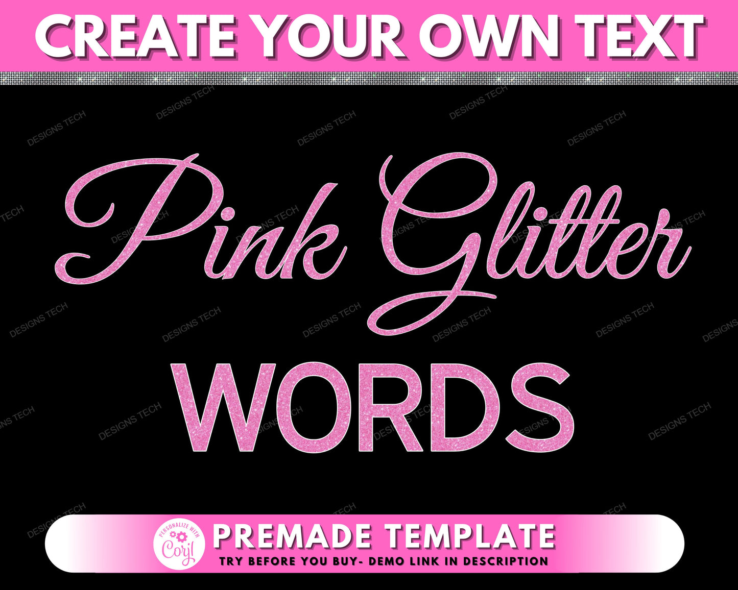 diy pink glitter words design, edit yourself glam glitter letters, pink glitter text, sparkling pink glitter lettering, sparkle words