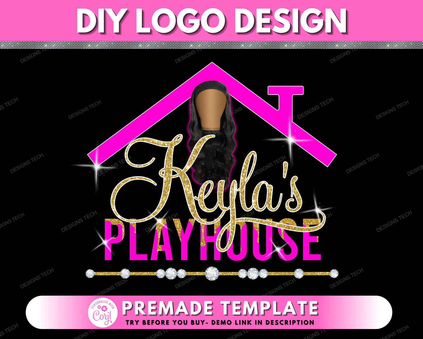 diy beauty logo, edit yourself logo design, hair logo, makeup artist logo, bundles wigs logo, beauty salon premade business logo template