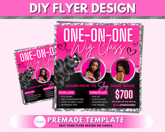 Hair Flyer, One-On-One Wig Class Flyer, Hair Extension Training Flyer, Hair Course Training Academy Flyer, Premade DIY Flyer Template Design