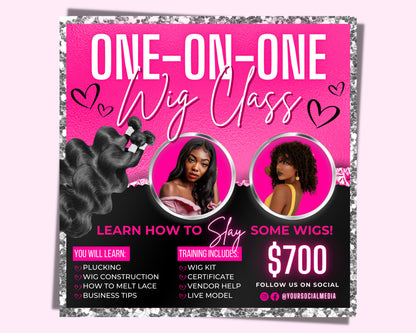 Hair Flyer, One-On-One Wig Class Flyer, Hair Extension Training Flyer, Hair Course Training Academy Flyer, Premade DIY Flyer Template Design