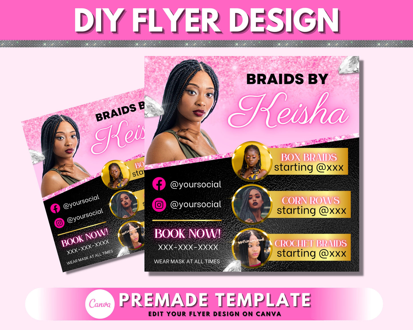braids flyer, diy flyer design template, hair braiding flyer, braid flyer, salon flyer, instagram flyer, premade business flyer design