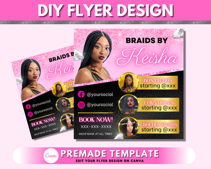 Braids Flyer, DIY Flyer Design Template, Hair Braiding Flyer, Braid Flyer, Salon Flyer, Instagram Flyer, Premade Business Flyer Design