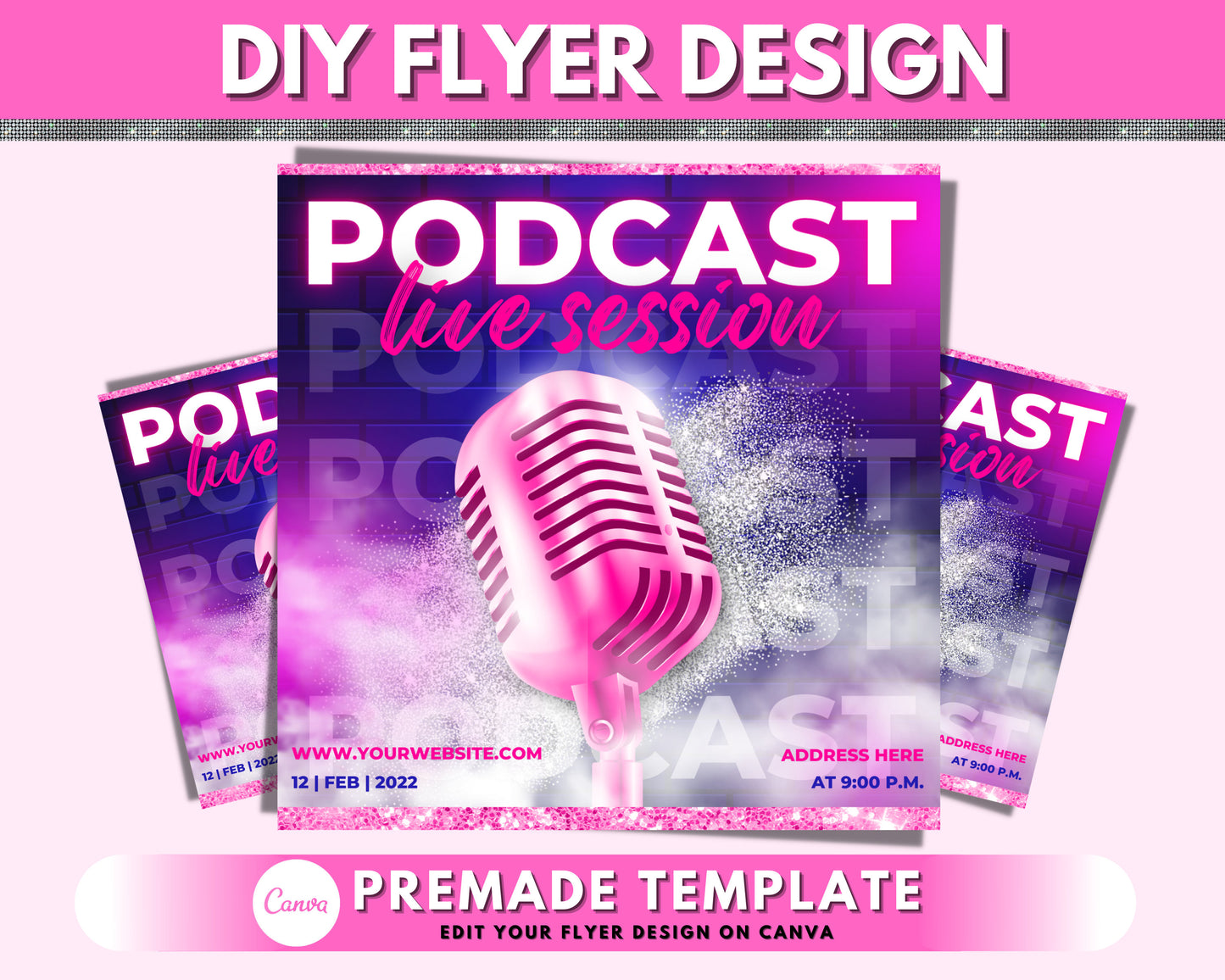 podcast flyer, diy flyer template design, event flyer, dj flyer template, club flyer, disco party invite flyer, social media flyer