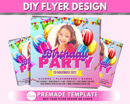 Kids Birthday Party Invitation, DIY Flyer Template Design, Girl Birthday Flyer, Playground Party Flyer, Outdoor Play Party Invite