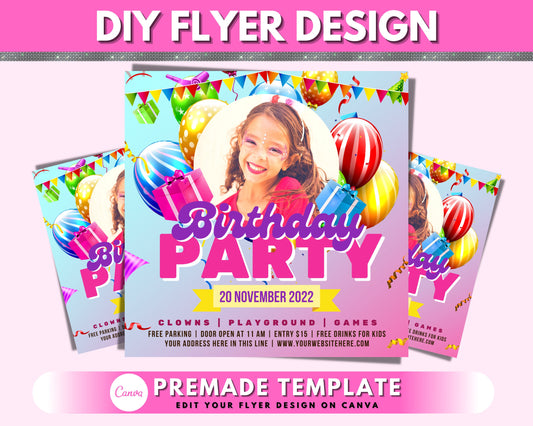 Kids Birthday Party Invitation, DIY Flyer Template Design, Girl Birthday Flyer, Playground Party Flyer, Outdoor Play Party Invite