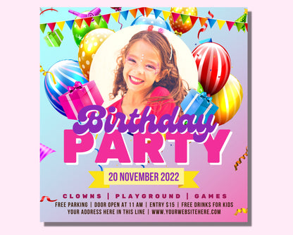 Kids Birthday Party Invitation, DIY Flyer Template Design, Girl Birthday Flyer, Playground Party Flyer, Outdoor Play Party Invite