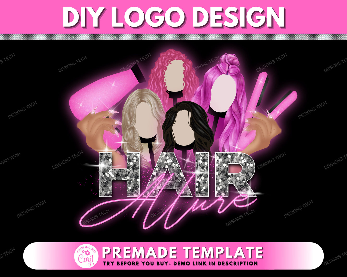 hair logo, diy logo design template, hair bundles logo, beauty salon logo, hairstylist logo, hair extension logo, premade logo design