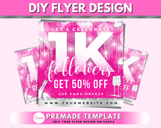 Followers Flyers, DIY Flyer Template Design, Sale Flyer, 1K Followers Flyer, Social Media Flyer, Instagram Flyer, Premade Business Flyer