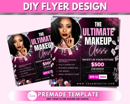 Makeup Flyer, DIY Flyer Template Design, Makeup Class Flyer, Beauty Training Flyer, Makeup Course Flyer, Instagram Flyer, Premade Flyer