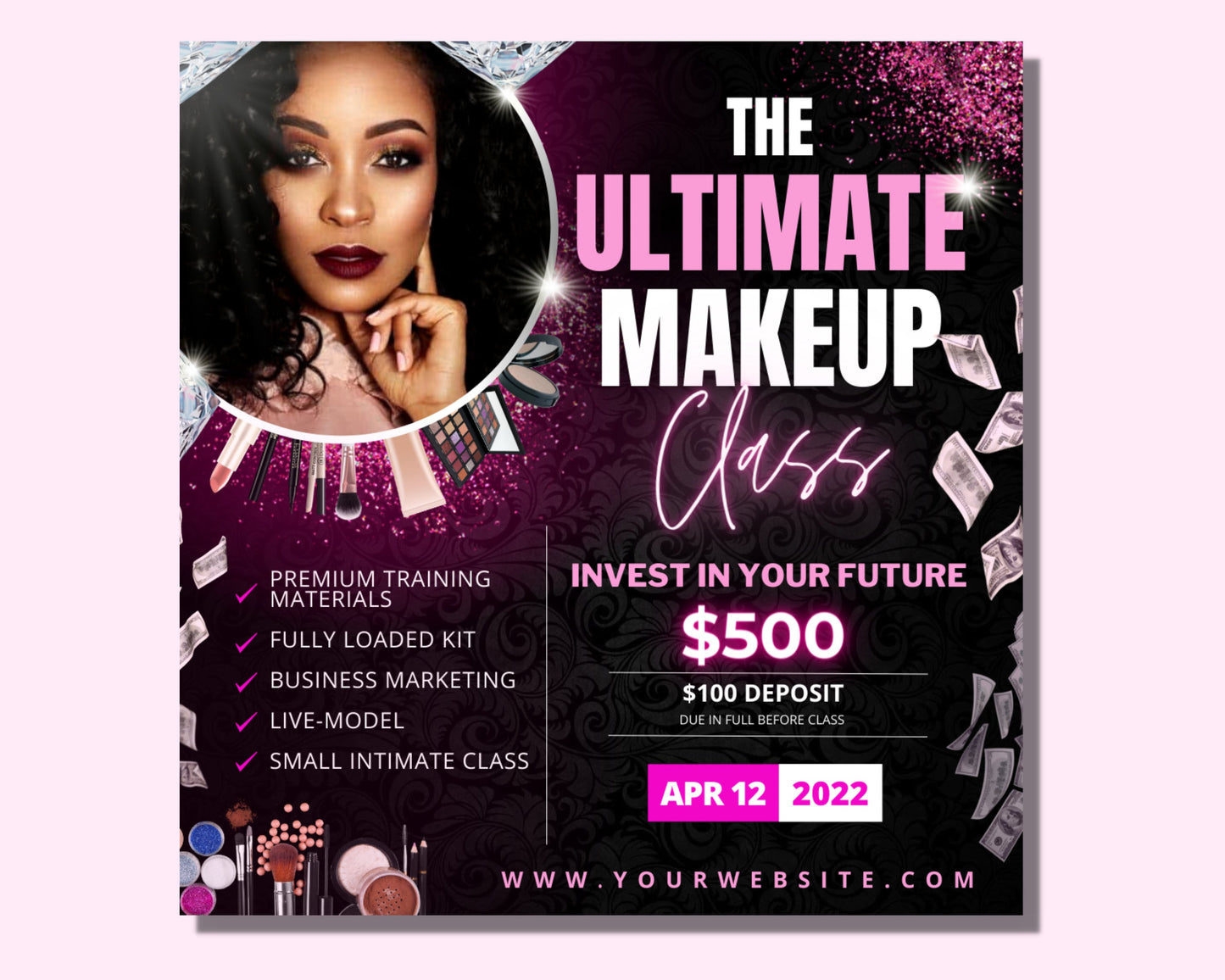 makeup flyer, diy flyer template design, makeup class flyer, beauty training flyer, makeup course flyer, instagram flyer, premade flyer