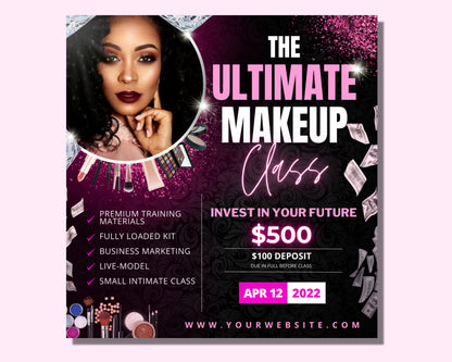 Makeup Flyer, DIY Flyer Template Design, Makeup Class Flyer, Beauty Training Flyer, Makeup Course Flyer, Instagram Flyer, Premade Flyer