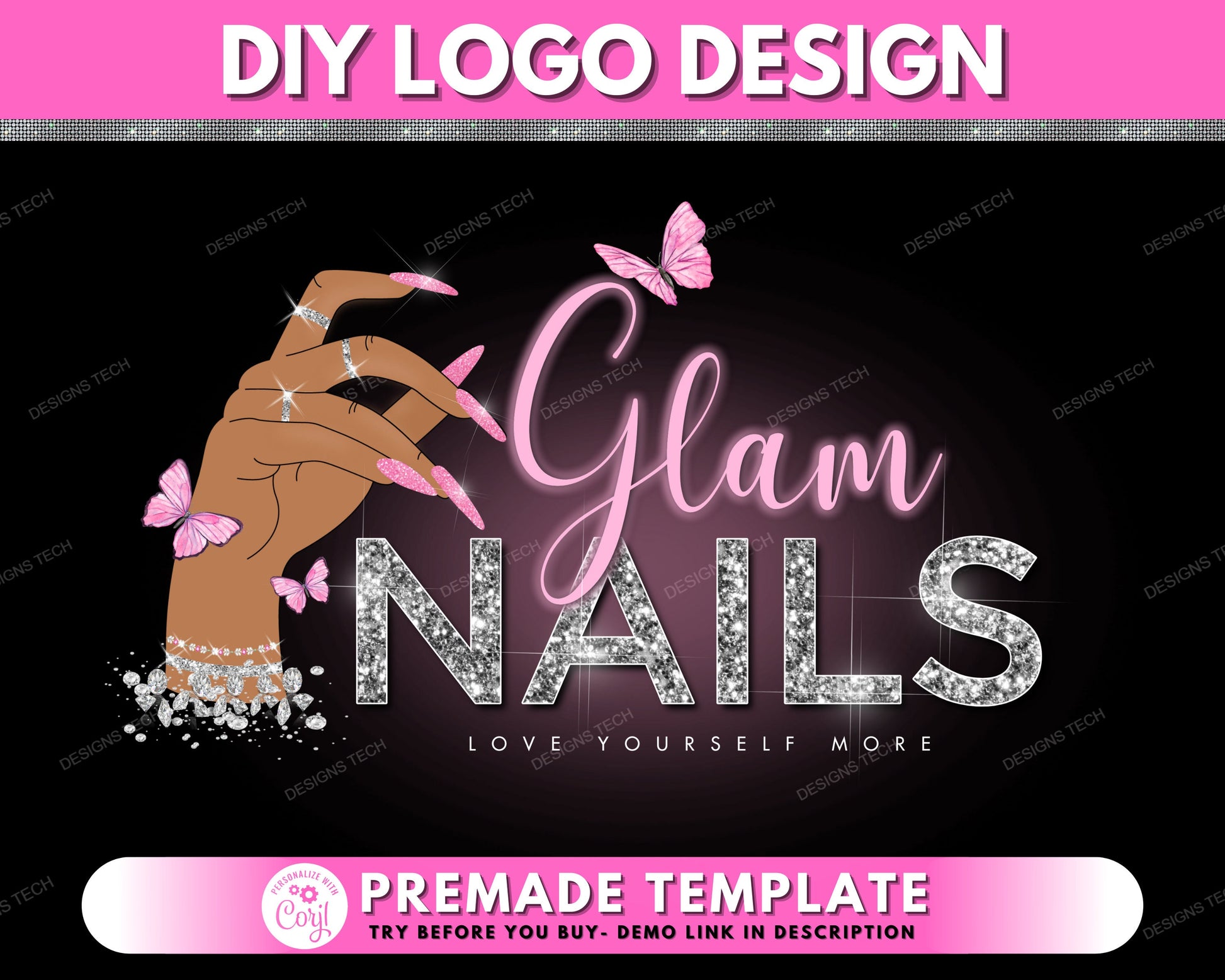 Nails Logo, DIY Logo Design Template, Nail Logo, Nail Technician Logo, Makeup Artist Logo, Nail Polish Logo, Premade Business Logo