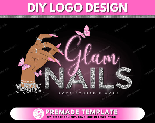 Nails Logo, DIY Logo Design Template, Nail Logo, Nail Technician Logo, Makeup Artist Logo, Nail Polish Logo, Premade Business Logo
