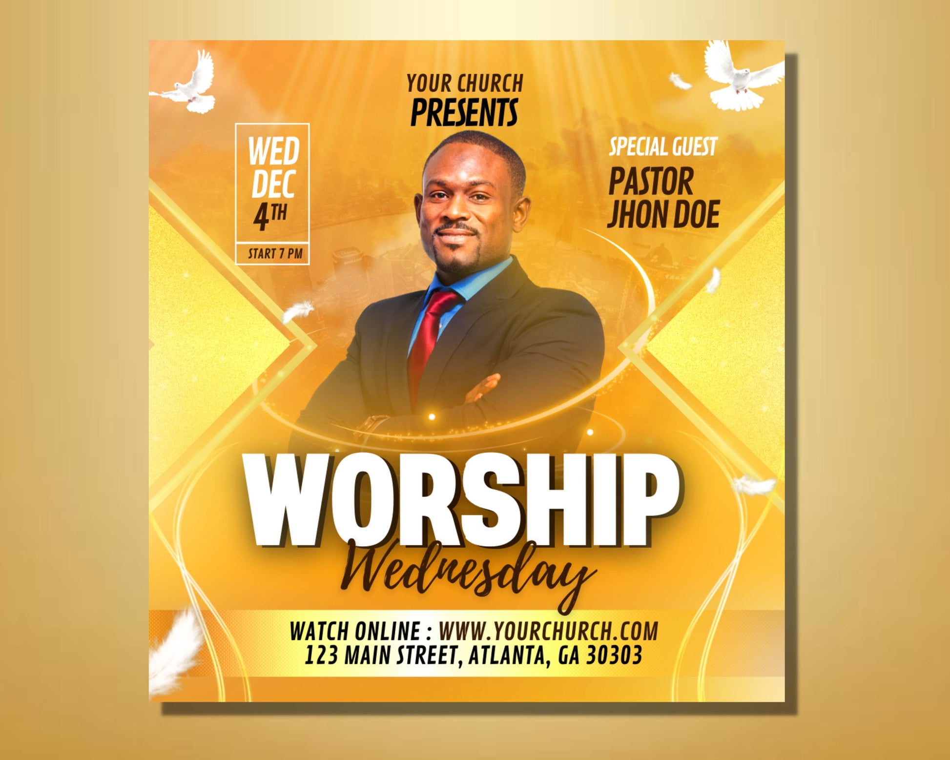 Church Flyer, DIY Flyer Template Design, Worship Wednesday Church Flyer, Prayer Flyer, Church Service Flyer, Sunday Service Invitation Flyer