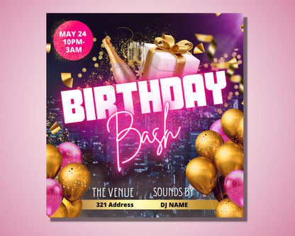 Birthday Bash Flyer, DIY Flyer Template Design, Birthday Party Flyer, Events Flyer, Birthday Invitation Invite, Celebration Event Flyer