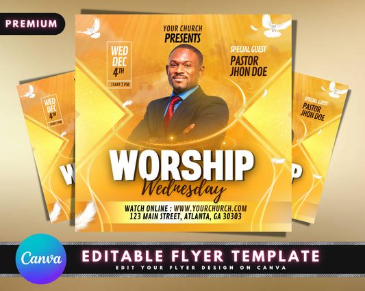 Church Flyer, DIY Flyer Template Design, Worship Wednesday Church Flyer, Prayer Flyer, Church Service Flyer, Sunday Service Invitation Flyer