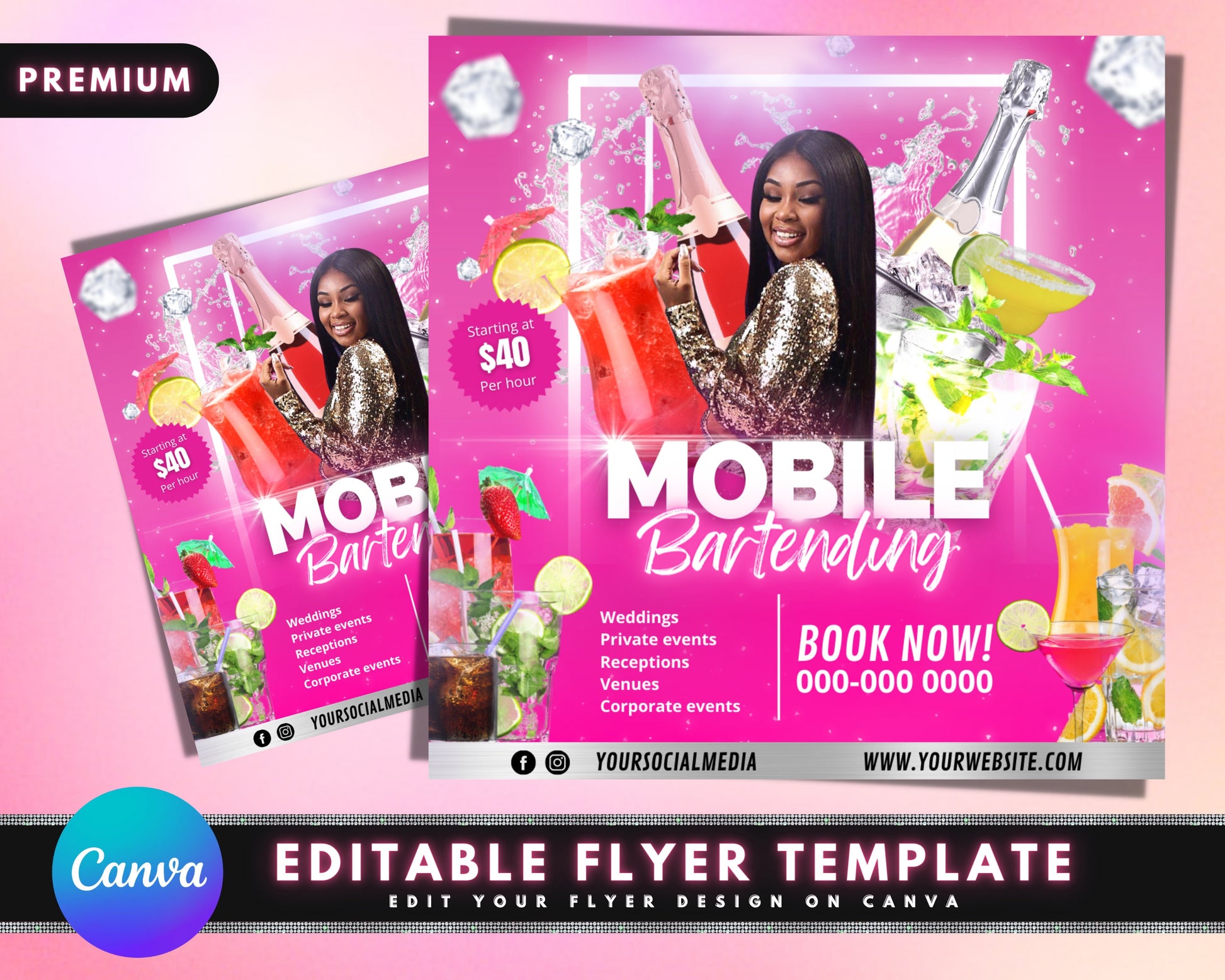 Mobile Bartending Flyer, DIY Flyer Template Design, Bartender Flyer, Mixologist Flyer, Bar Flyer, Portable Bar Flyer, Premade Business Flyer