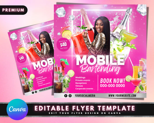 Mobile Bartending Flyer, DIY Flyer Template Design, Bartender Flyer, Mixologist Flyer, Bar Flyer, Portable Bar Flyer, Premade Business Flyer