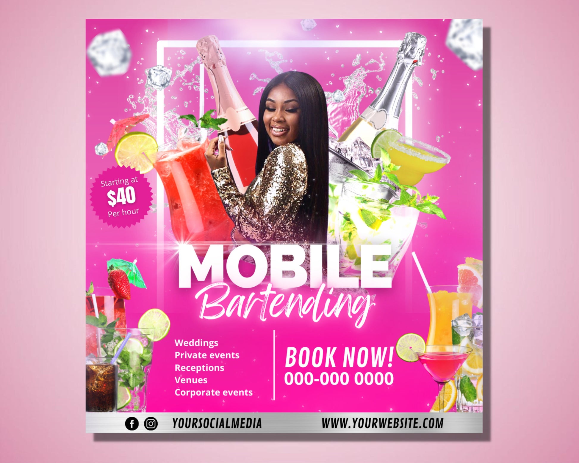 Mobile Bartending Flyer, DIY Flyer Template Design, Bartender Flyer, Mixologist Flyer, Bar Flyer, Portable Bar Flyer, Premade Business Flyer