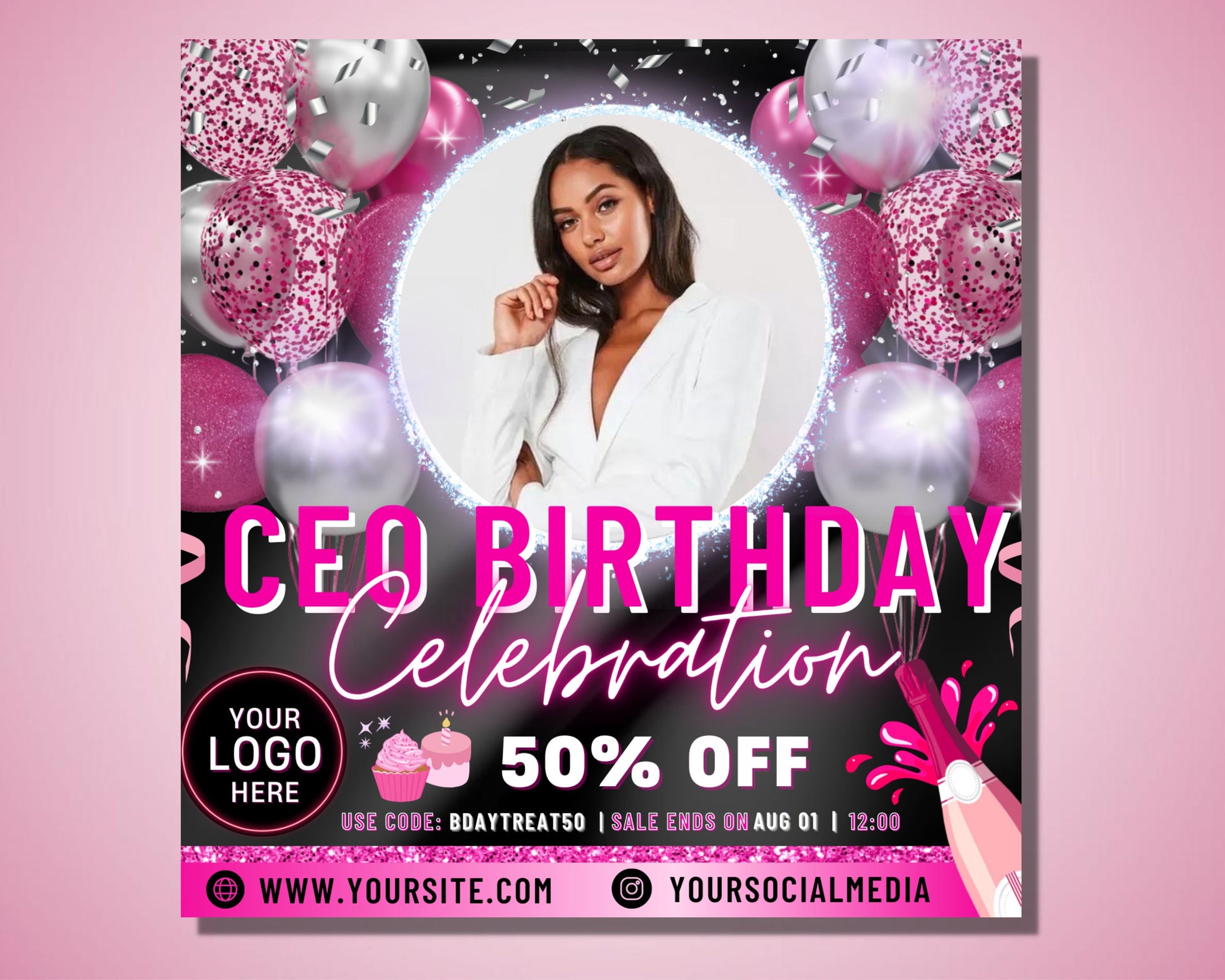 CEO Birthday Flyer, DIY Flyer Template Design, Celebration Flyer, Sale Flyer, Hair Flyer, Beauty Boutique Flyer, Premade Business Flyer