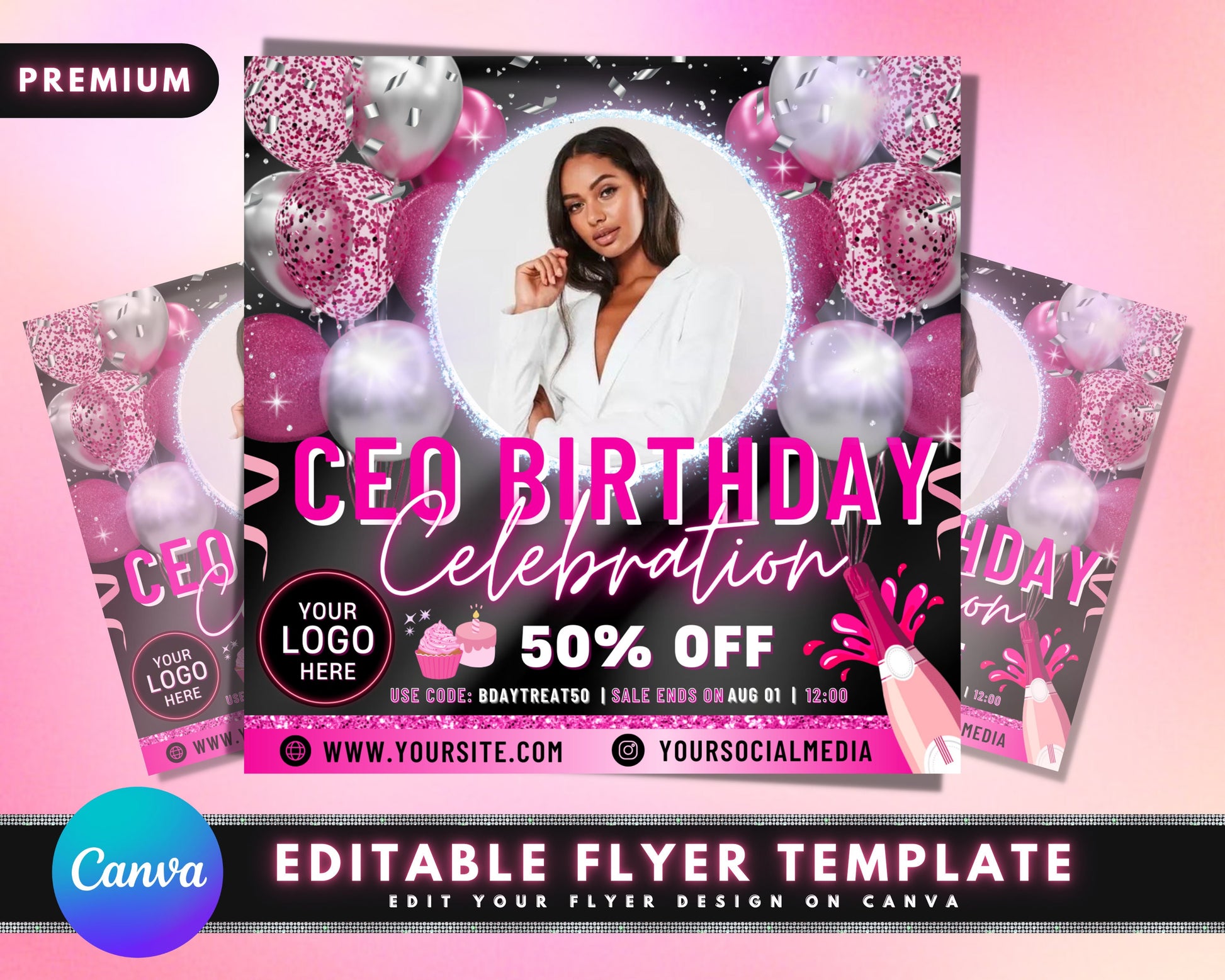 CEO Birthday Flyer, DIY Flyer Template Design, Celebration Flyer, Sale Flyer, Hair Flyer, Beauty Boutique Flyer, Premade Business Flyer