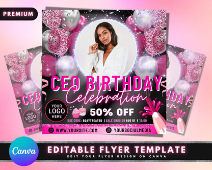 CEO Birthday Flyer, DIY Flyer Template Design, Celebration Flyer, Sale Flyer, Hair Flyer, Beauty Boutique Flyer, Premade Business Flyer