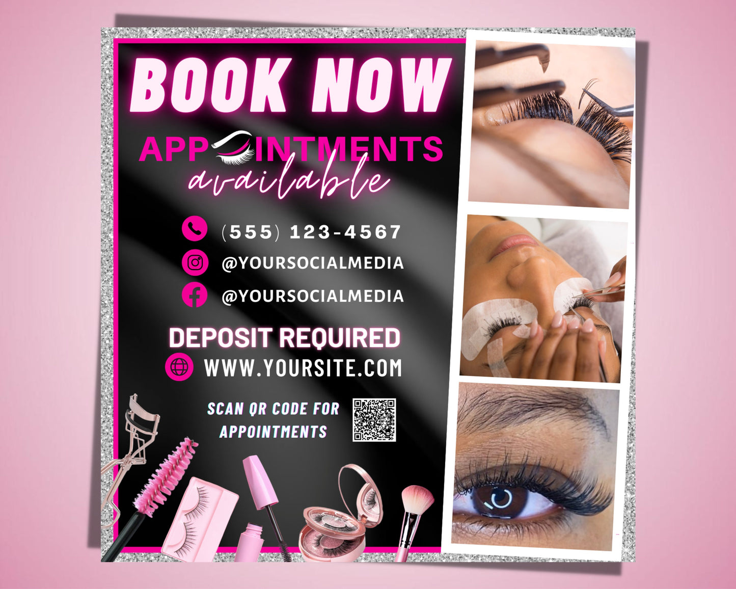 lash tech appointment flyers, diy flyer template design, appointments available flyer, lashes flyer, makeup flyer, premade eyelash flyer