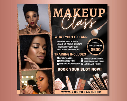 Makeup Course Flyer, DIY Flyer Template Design, Makeup Class Flyer, Makeup Masterclass Flyer, Makeup Training Flyer, Social Media Flyer
