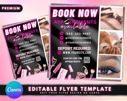 Lash Tech Appointment Flyers, DIY Flyer Template Design, Appointments Available Flyer, Lashes Flyer, Makeup Flyer, Premade Eyelash Flyer