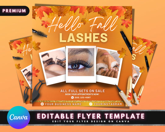 Fall Season Lash Flyer, DIY Flyer Template Design, Sale Flyer, Book Now Flyer, Eyelash Flyer, Autumn Holiday Flyer, Premade Business Flyer