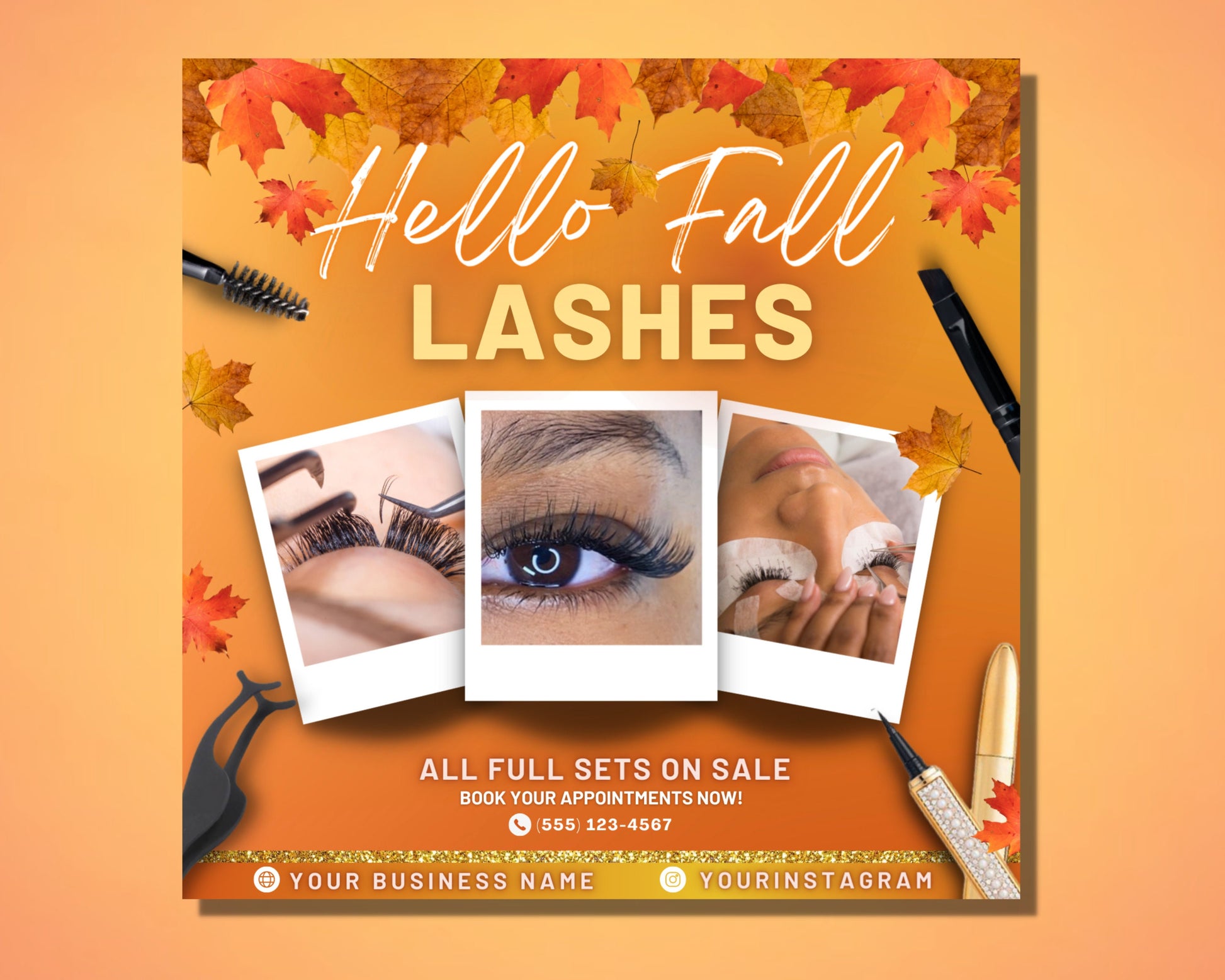 Fall Season Lash Flyer, DIY Flyer Template Design, Sale Flyer, Book Now Flyer, Eyelash Flyer, Autumn Holiday Flyer, Premade Business Flyer
