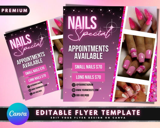 Nails Special Flyer, DIY Flyer Template Design, Booking Flyer, Appointment Flyer, Nail Tech Flyer, Stylist Flyer, Premade Business Flyer