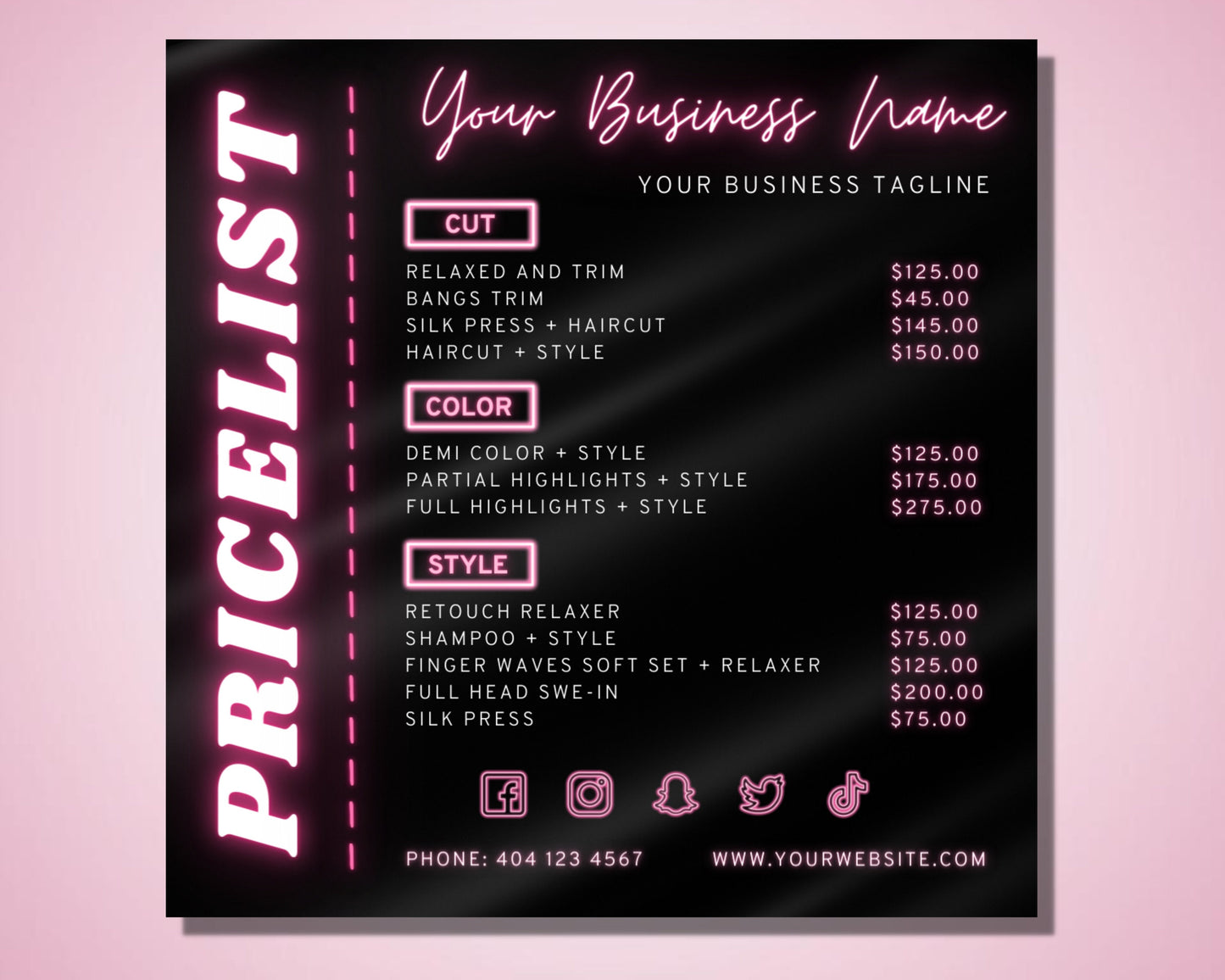 price list, diy flyer template design, hair pricing flyer, pricelist flyer, pricing guide sheet, nails flyer, premade salon business flyer