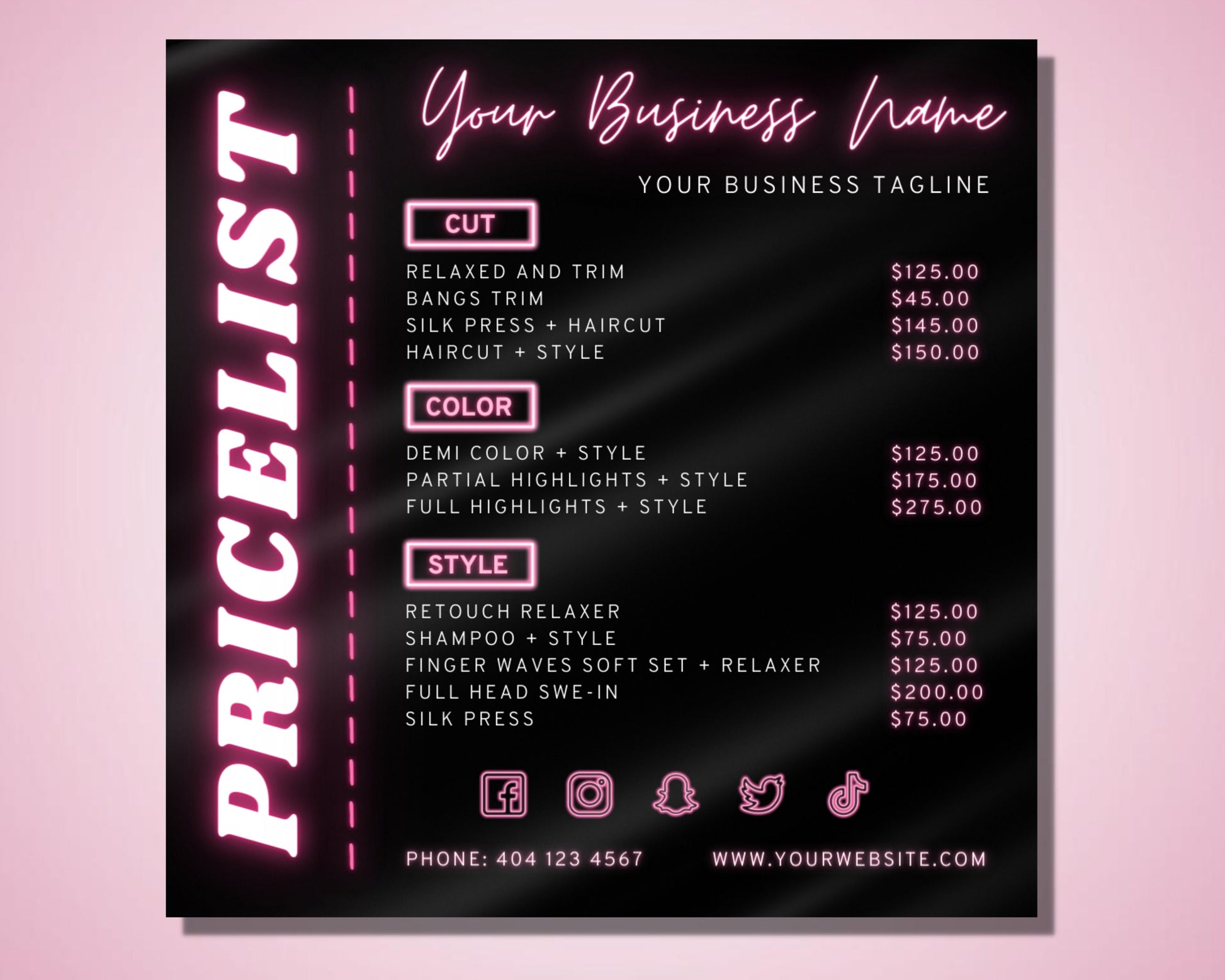 Price List, DIY Flyer Template Design, Hair Pricing Flyer, Pricelist Flyer, Pricing Guide Sheet, Nails Flyer, Premade Salon Business Flyer