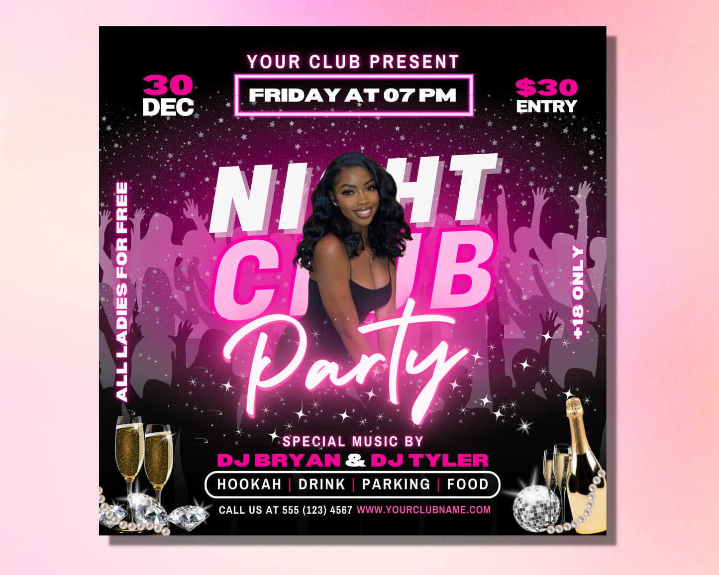 club flyer, diy flyer template design, event flyer, party invitation flyer, club dj party invite, social media flyer, premade editable flyer