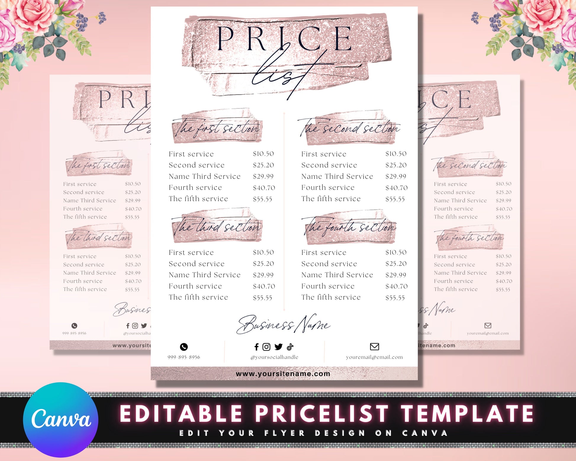 Price List, DIY Flyer Template Design, Rose Gold Price Sheet, Hair Pricing Flyer, Pricelist Flyer, Pricing Guide Sheet, Premade Salon Flyer
