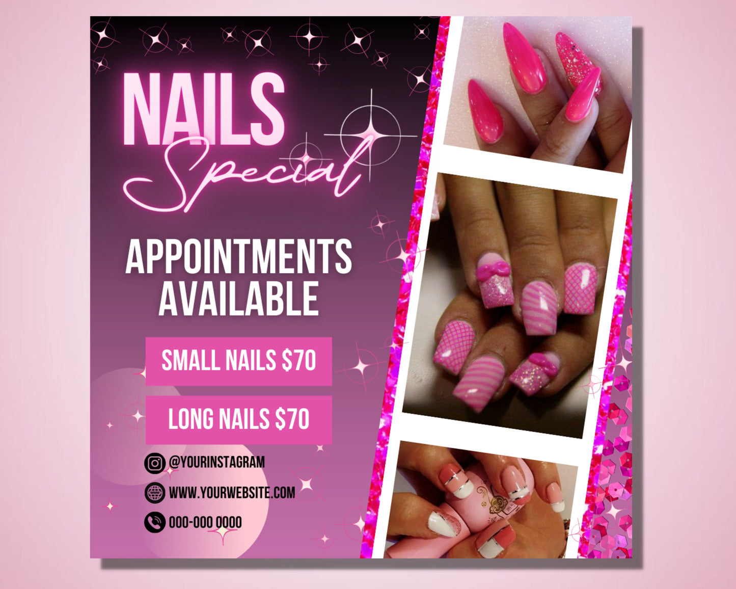 nails special flyer, diy flyer template design, booking flyer, appointment flyer, nail tech flyer, stylist flyer, premade business flyer