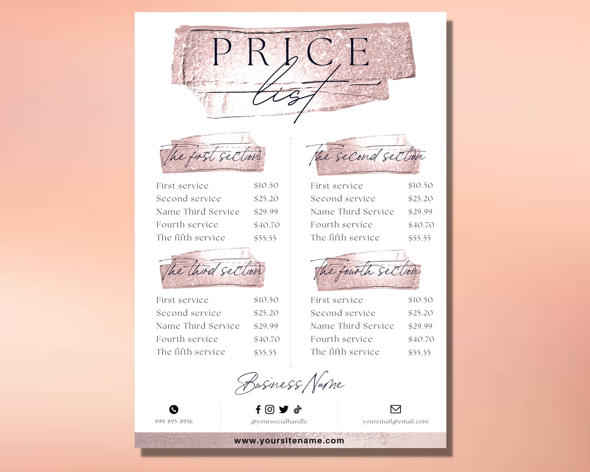 Price List, DIY Flyer Template Design, Rose Gold Price Sheet, Hair Pricing Flyer, Pricelist Flyer, Pricing Guide Sheet, Premade Salon Flyer