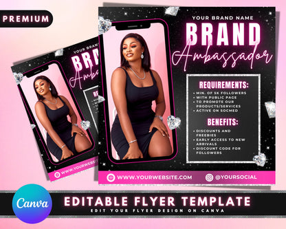 Brand Ambassador Flyer, DIY Flyer Template Design, Social Media Flyer, Nails Hair Salon Lashes Ambassador Flyer, Premade Editable Flyer