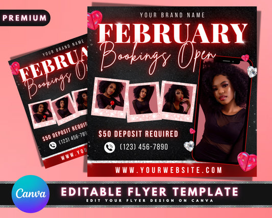 February Booking Flyer, DIY Flyer Template Design, Valentines Flyer, Hair Flyer, Booking Flyer, Appointment Flyer, Premade Editable Flyer